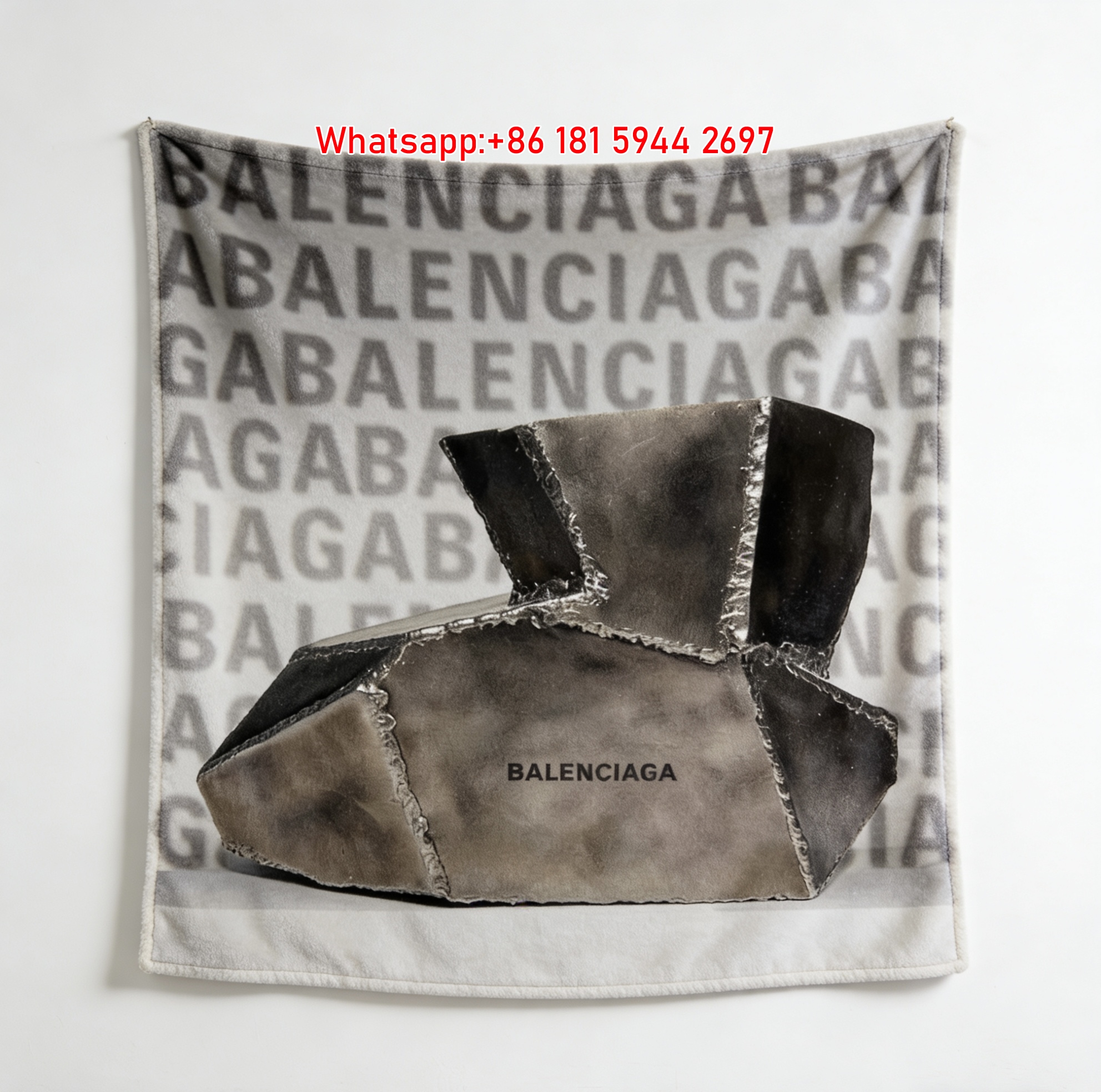 Balenciaga Geometric Shoe Print Flannel Throw Blanket BA256